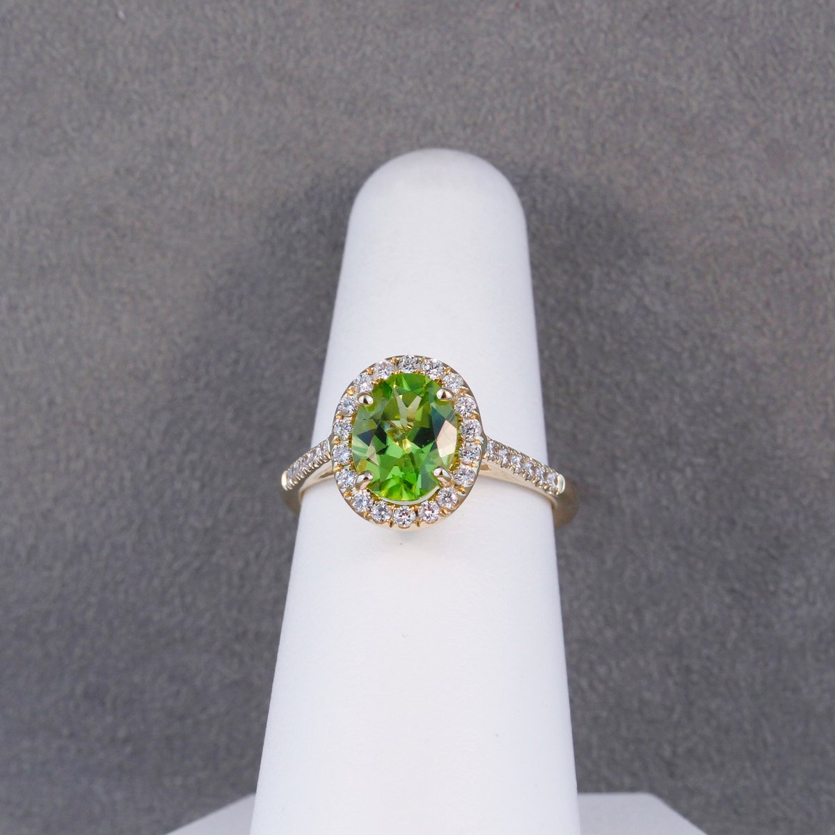 Peridot Ring with Diamond Halo